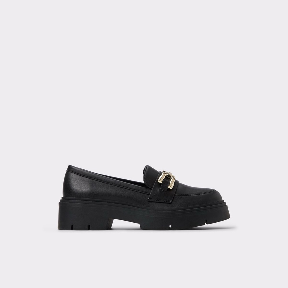 Aldo “Mazey” Loafers in Black with Gold Buckle